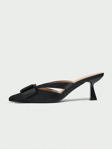 Women's Pointed Toe Closed-Toe Kitten Heel Pumps With Bow Decoration,