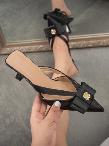 Women's Pointed Toe Closed-Toe Kitten Heel Pumps With Bow Decoration,