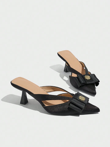 Women's Pointed Toe Closed-Toe Kitten Heel Pumps With Bow Decoration,