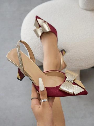 Women's Pointed Toe Closed Toe Bow Decor High Heel Slip-On Pumps, Sexy & Comfortable