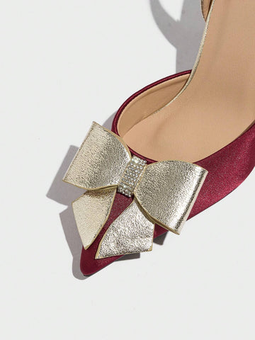 Women's Pointed Toe Closed Toe Bow Decor High Heel Slip-On Pumps, Sexy & Comfortable