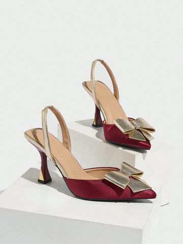 Women's Pointed Toe Closed Toe Bow Decor High Heel Slip-On Pumps, Sexy & Comfortable