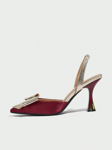Women's Pointed Toe Closed Toe Bow Decor High Heel Slip-On Pumps, Sexy & Comfortable