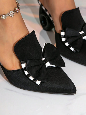 Women's Pointed Toe Color Block Stripe Asymmetric Heel Black Sandals, Fashion Butterfly Decor Party/Date