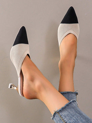 Women's Pointed Toe French Style High Heel Backless Sandals With Thin Straps, Spring/Summer