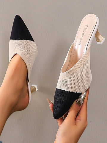 Women's Pointed Toe French Style High Heel Backless Sandals With Thin Straps, Spring/Summer