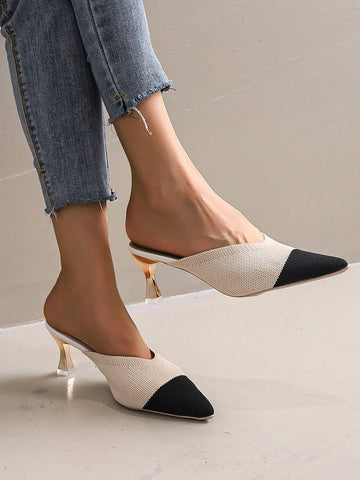 Women's Pointed Toe French Style High Heel Backless Sandals With Thin Straps, Spring/Summer