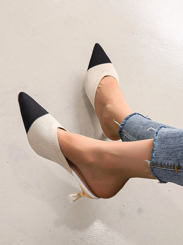 Women's Pointed Toe French Style High Heel Backless Sandals With Thin Straps, Spring/Summer