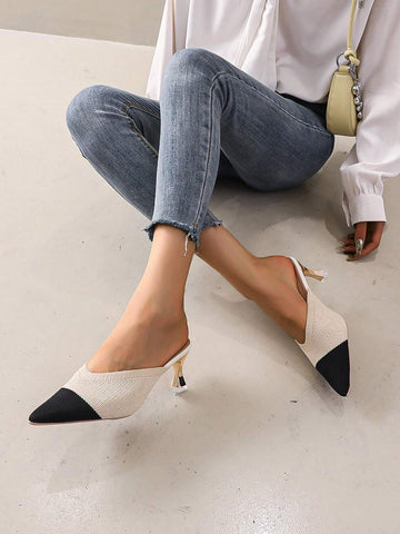 Women's Pointed Toe French Style High Heel Backless Sandals With Thin Straps, Spring/Summer