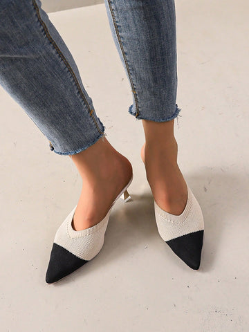 Women's Pointed Toe French Style High Heel Backless Sandals With Thin Straps, Spring/Summer