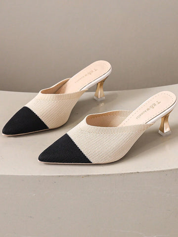 Women's Pointed Toe French Style High Heel Backless Sandals With Thin Straps, Spring/Summer