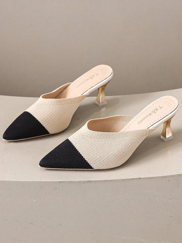 Women's Pointed Toe French Style High Heel Backless Sandals With Thin Straps, Spring/Summer