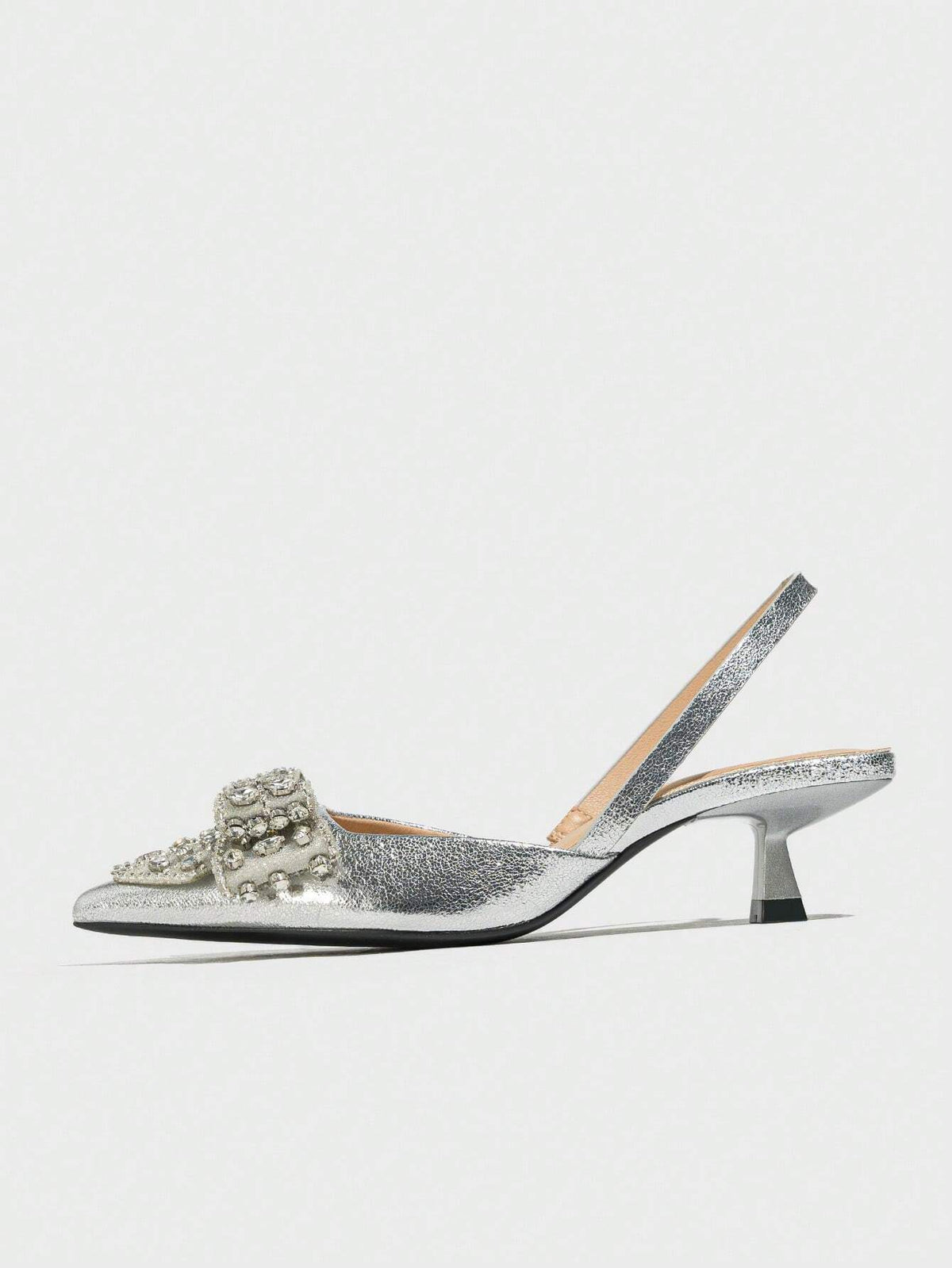 Women's Pointed Toe High-Heeled Shoes With Bowknot Rhinestone Decorations, Closed Toe And Ankle Strap