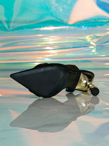 Women's Pointed Toe High Heel Open Toe Sandals, Sexy Red Color Fashion Stilettos With Golden Circle Strap