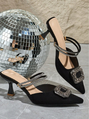 Women's Pointed Toe High Heel Pumps, Rhinestone Buckle Decor Dress Shoes, Sexy For Commute