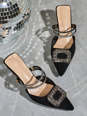 Women's Pointed Toe High Heel Pumps, Rhinestone Buckle Decor Dress Shoes, Sexy For Commute