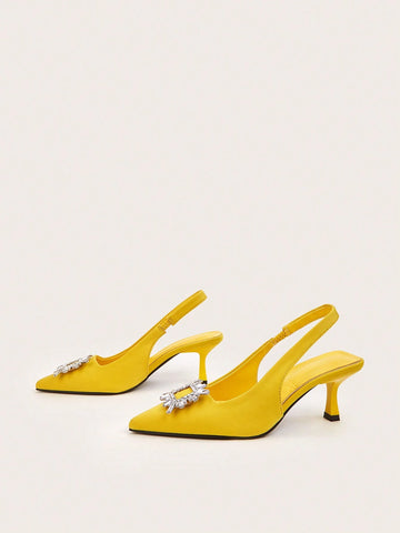 Women's Pointed Toe High Heel Sandals With Ankle Strap & Decoration Buckle, Fashion Stiletto Dress