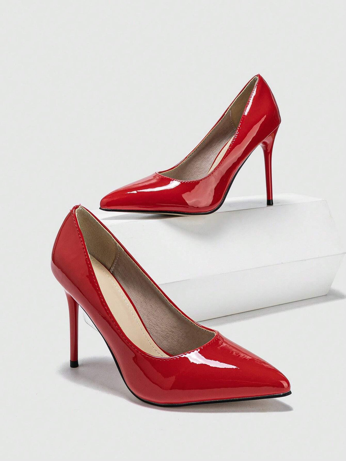 Women's Pointed Toe High Heel Shallow Mouth Shoes, Red Wedding Shoes For Autumn