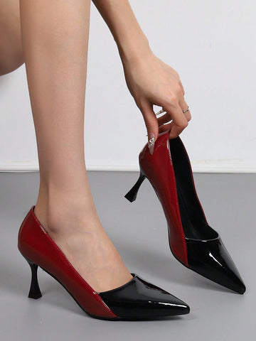 Women's Pointed Toe High Heel Shoes - Sexy Fashion, Black Patent Leather Contrast