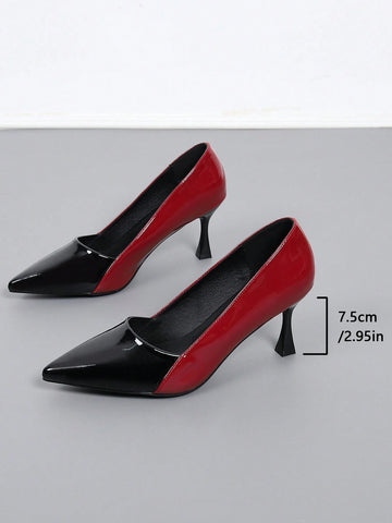 Women's Pointed Toe High Heel Shoes - Sexy Fashion, Black Patent Leather Contrast