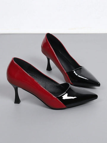 Women's Pointed Toe High Heel Shoes - Sexy Fashion, Black Patent Leather Contrast