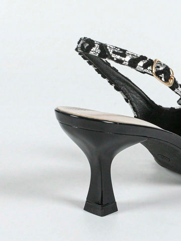 Women's Pointed Toe High Heel Shoes With Leopard Print, Metal Rhinestones, Butterfly 3D Floral Decor