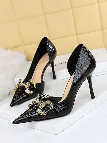 Women's Pointed Toe High Heeled Pumps With Gorgeous Rhinestone Decor