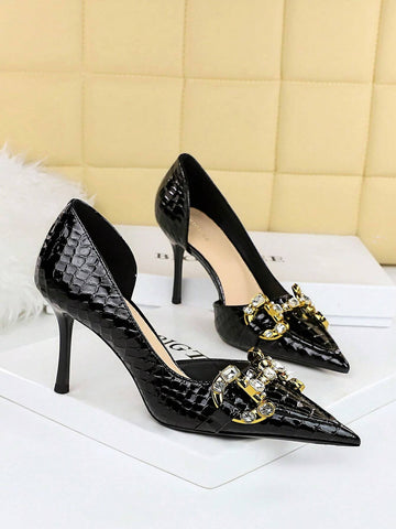 Women's Pointed Toe High Heeled Pumps With Gorgeous Rhinestone Decor