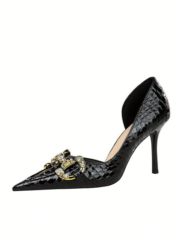 Women's Pointed Toe High Heeled Pumps With Gorgeous Rhinestone Decor