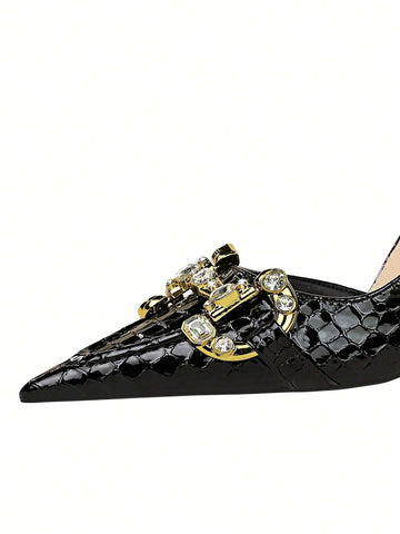 Women's Pointed Toe High Heeled Pumps With Gorgeous Rhinestone Decor