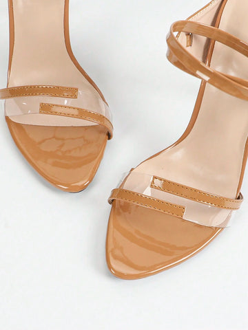 Women's Pointed Toe High Heels Glossy Leather Glass Glue Adjustable Ankle Strap Sandals, Sexy And Fashionable