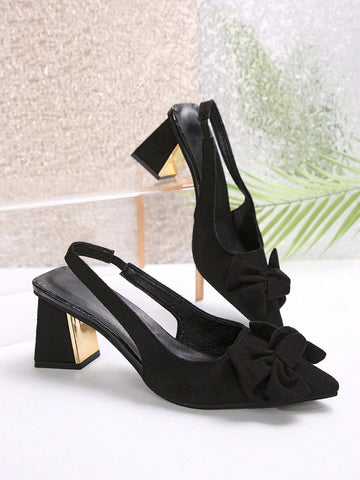 Women's Pointed Toe Hollow Out Bowknot Decor Closed Toe Backless High Heel Sandals, Elegant Elegant Wome