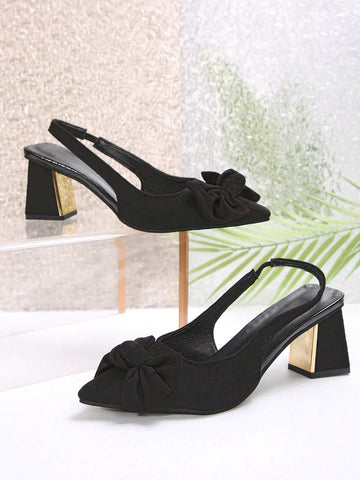 Women's Pointed Toe Hollow Out Bowknot Decor Closed Toe Backless High Heel Sandals, Elegant Elegant Wome