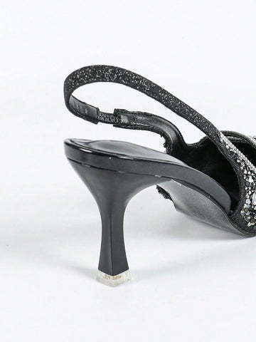 Women's Pointed Toe, Metallic Heeled, Glamorous Fashion Comfortable Shiny Pearl, Rhinestone Decor,