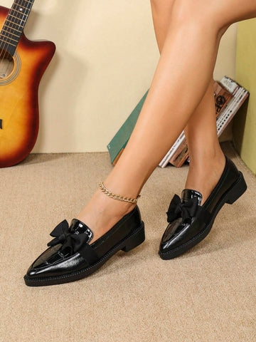 Women's Pointed Toe Oxfords, Slip On Flats, Bowknot, Thick Sole Loafers Shoes, New Arrival,