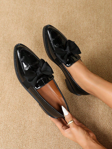 Women's Pointed Toe Oxfords, Slip On Flats, Bowknot, Thick Sole Loafers Shoes, New Arrival,