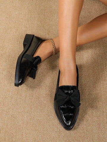 Women's Pointed Toe Oxfords, Slip On Flats, Bowknot, Thick Sole Loafers Shoes, New Arrival,
