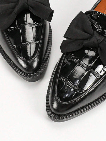 Women's Pointed Toe Oxfords, Slip On Flats, Bowknot, Thick Sole Loafers Shoes, New Arrival,