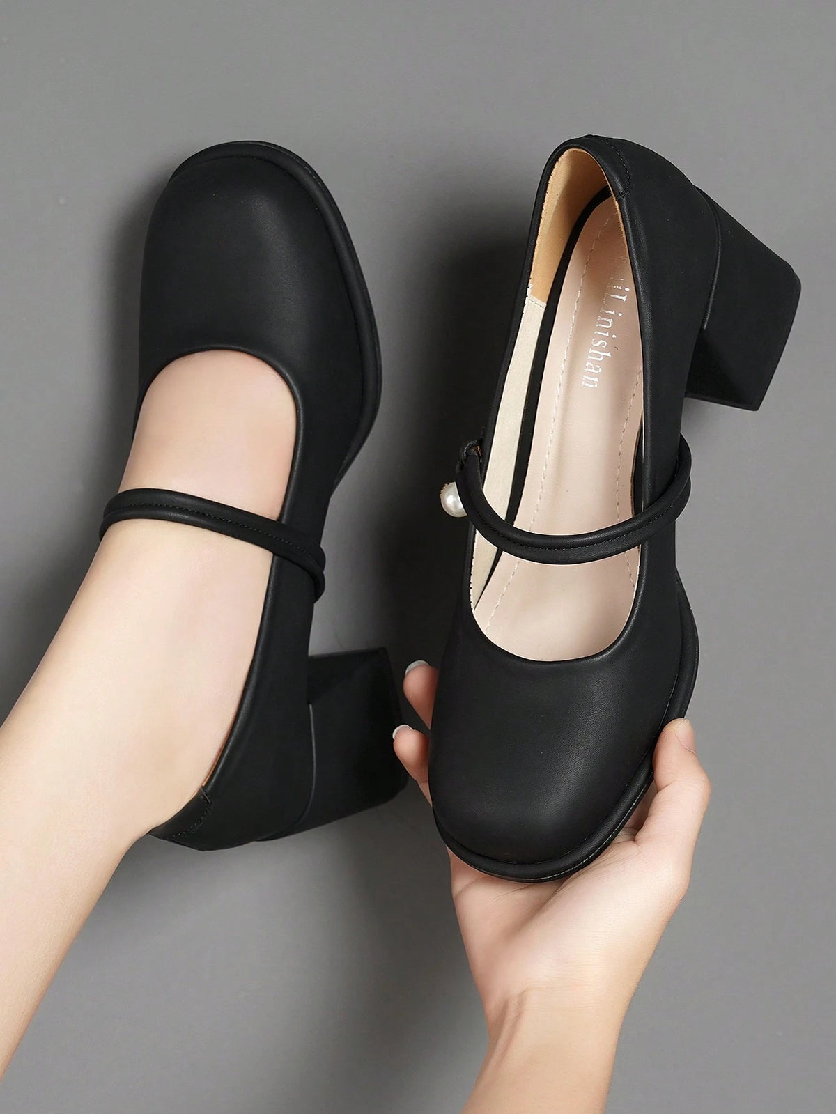 Women's Pointed Toe Shallow One-Strap Buckle Casual Black Leather Shoes, Spring Autumn New Arrival