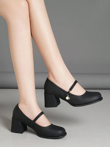 Women's Pointed Toe Shallow One-Strap Buckle Casual Black Leather Shoes, Spring Autumn New Arrival