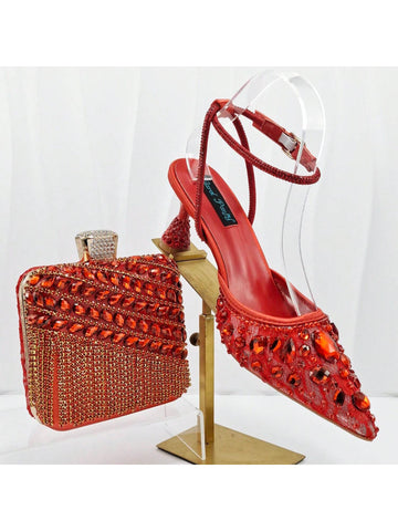 Women's Pointed Toe Shoes & Bag Set, Lightweight & Breathable, Ankle Strap, Minimalist