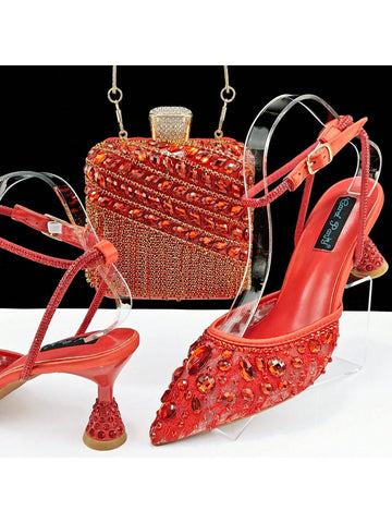 Women's Pointed Toe Shoes & Bag Set, Lightweight & Breathable, Ankle Strap, Minimalist