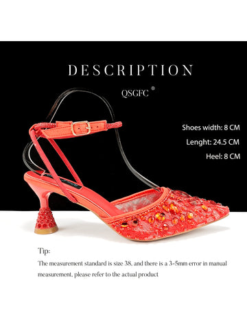 Women's Pointed Toe Shoes & Bag Set, Lightweight & Breathable, Ankle Strap, Minimalist