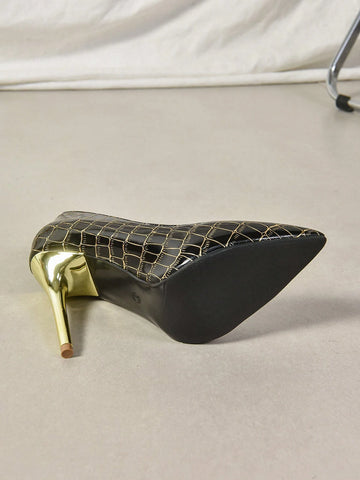 Women's Pointed Toe Snake Skin Print Stiletto Heels, Fashionable And Sexy, Suitable For All Season