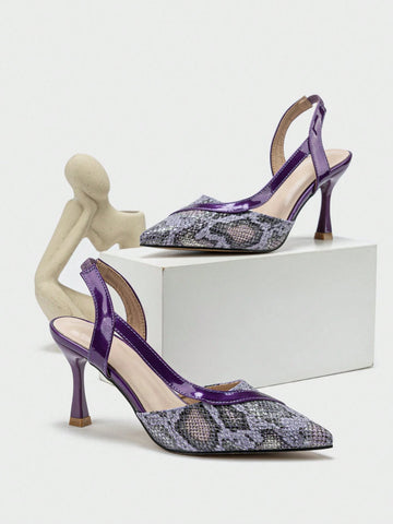Women's Pointed Toe Stiletto Heel Strap Back Slingback Patchwork Dress Pumps For Work And Daily