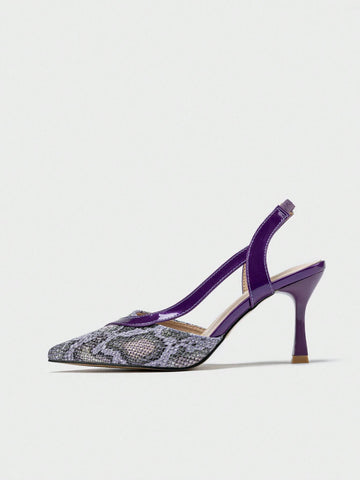 Women's Pointed Toe Stiletto Heel Strap Back Slingback Patchwork Dress Pumps For Work And Daily