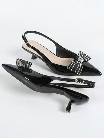 Women's Pointed Toe Unique High Heels Patent Leather Butterfly Decor Rhinestones Pumps,