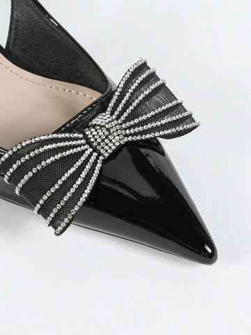 Women's Pointed Toe Unique High Heels Patent Leather Butterfly Decor Rhinestones Pumps,