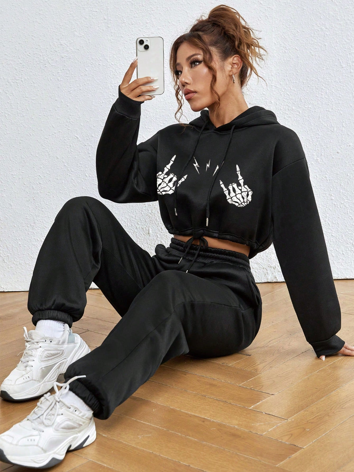 Women's Printed Drawstring Two-piece Set