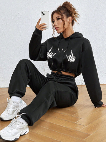 Women's Printed Drawstring Two-piece Set